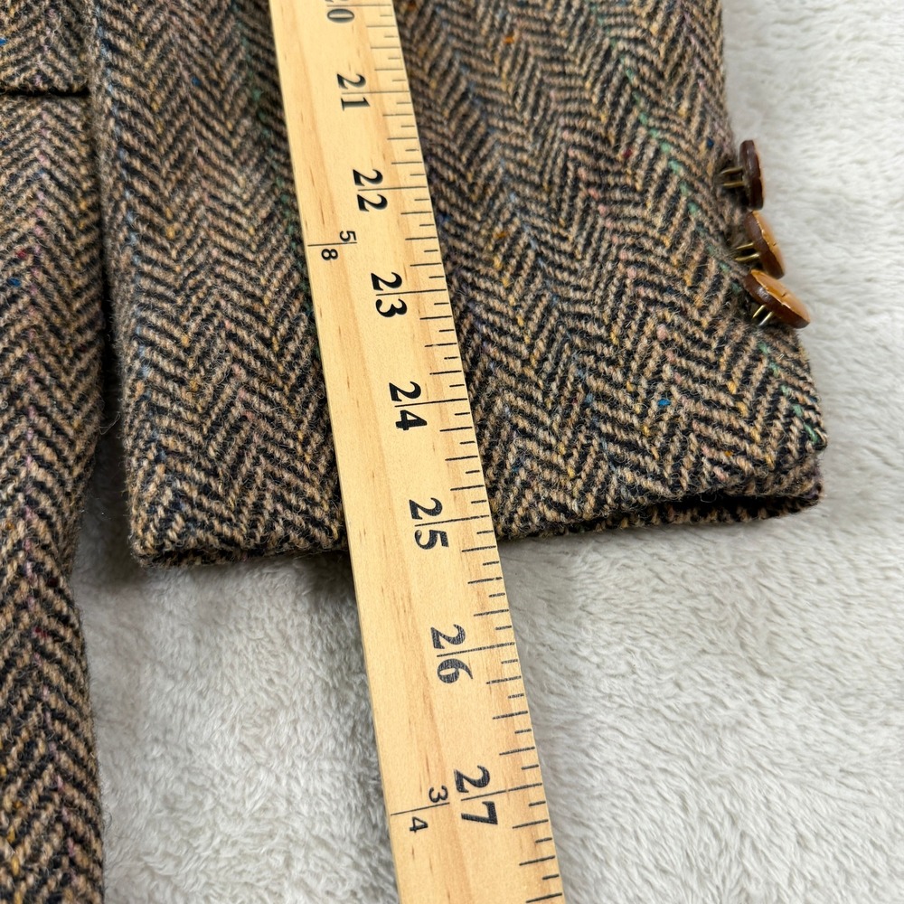 Sergio Valente Harris Tweed Men 44L Wool Herringbone Blazer Sport Coat Brown USA - Picture 10 of 14